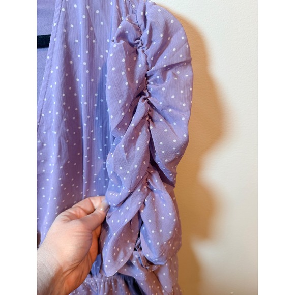 Maurices Purple Polka Dot Ruffled Sleeve Peplum Wrap Blouse Plus Size 3X - Picture 4 of 8